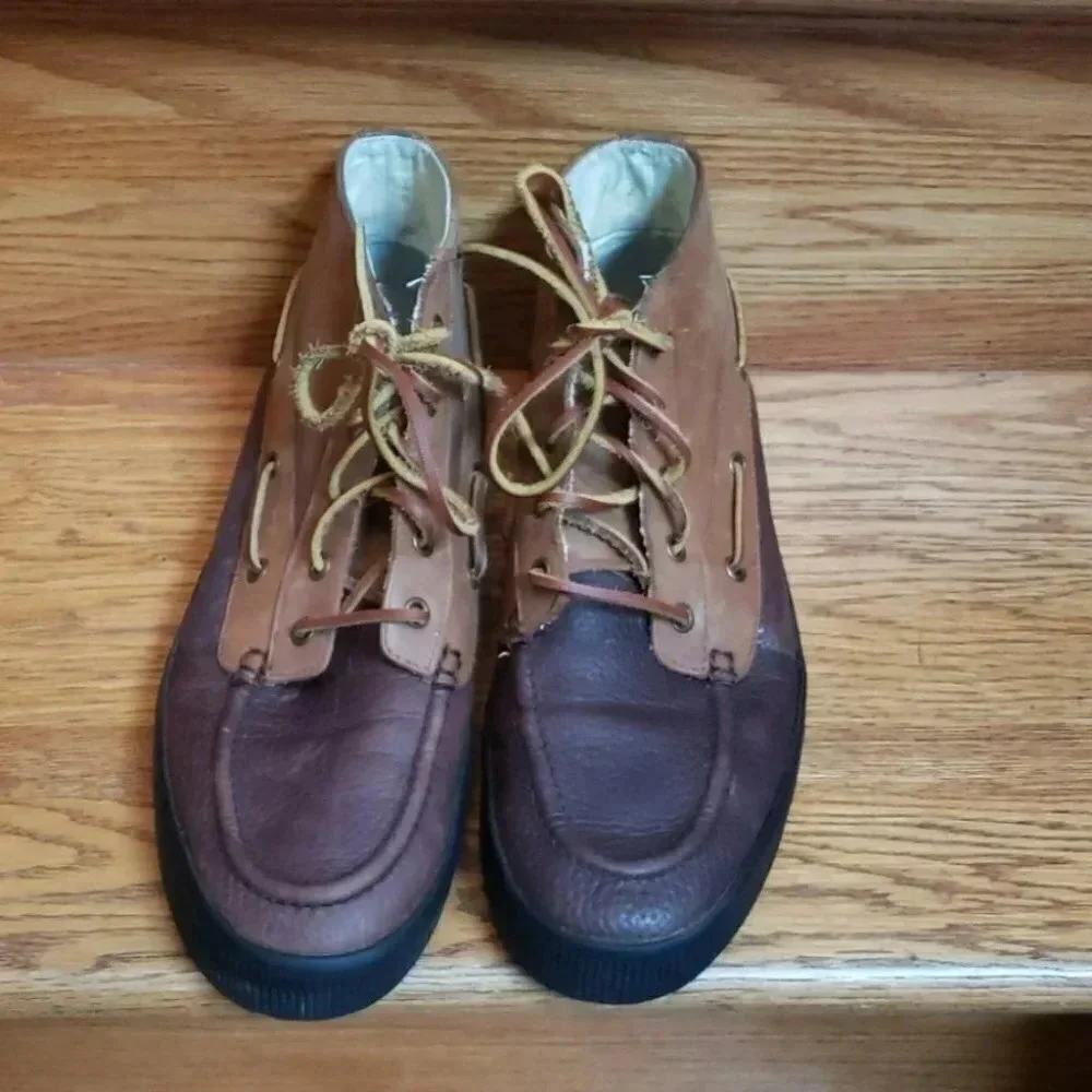 Polo Ralph Lauren Delmont Boots 10D‎ Brown Leather Two-Tone Moc Toe Boat Shoes